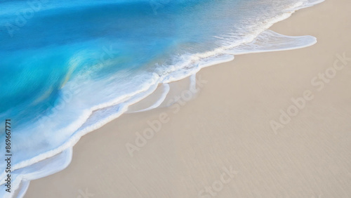 Beautiful sandy beach and soft blue ocean wave, 16:9 with copyspace, 300 dpi photo