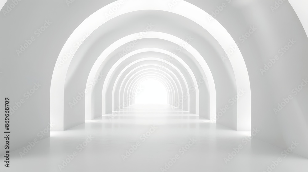A futuristic, bright white tunnel with glowing lights. Clean lines and modern design in a sci-fi atmosphere. A futuristic, bright white tunnel with glowing lights. Clean lines and modern design in a sci-fi atmosphere.