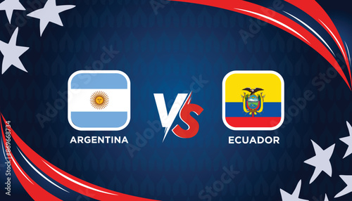 ARGENTINA VS ECUADOR broadcast template for sports Copa America 2024. American Tournament vector illustration graphics.