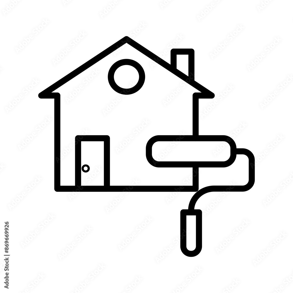 House with roller for painting icon linear logo mark in black and white House with roller for painting icon linear logo mark in black and white