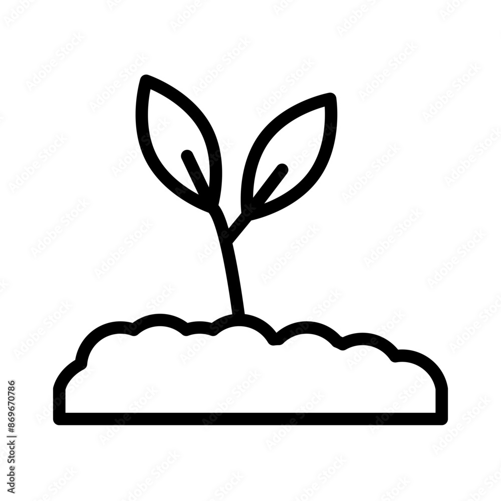 Seedling in soil icon linear logo mark in black and white Seedling in soil icon linear logo mark in black and white