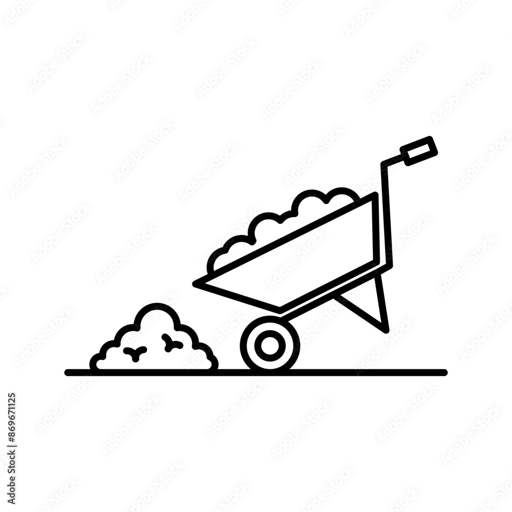 wheelbarrow unloading icon linear logo mark in black and white wheelbarrow unloading icon linear logo mark in black and white
