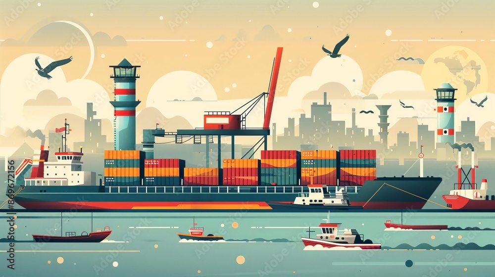 Obraz premium Illustrate the journey of imported goods through customs and inspection with compelling imagery