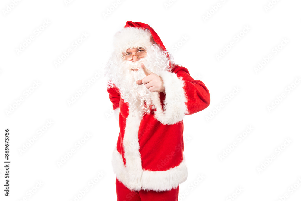 Displeased Santa Claus posing in the studio on a white background. Displeased Santa Claus posing in the studio on a white background.