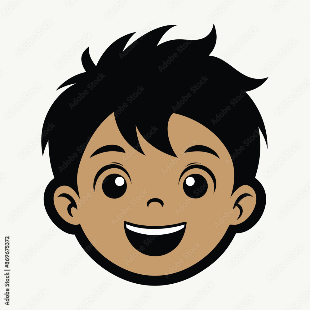 A Boy Happy Mode Emoji Style. Sad kids avatars. Cute children smiling, boy girl in rounds vector set. Illustration girl and boy avatar, happy kids, child happiness. Boy Face Vector illustration.
