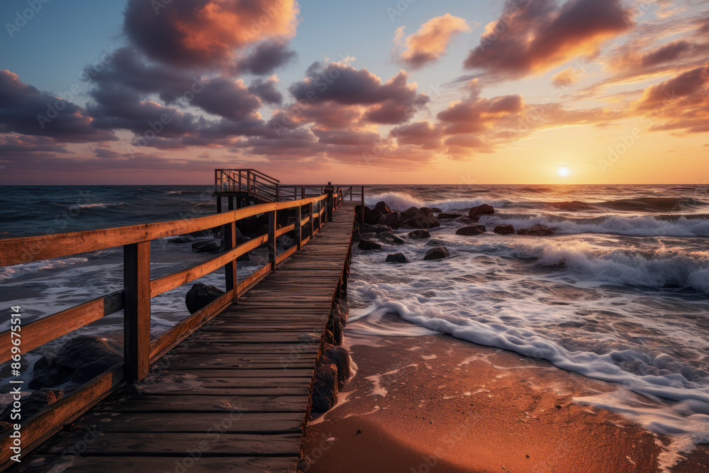 Obraz premium Vibrant Sunset over Wooden Pier