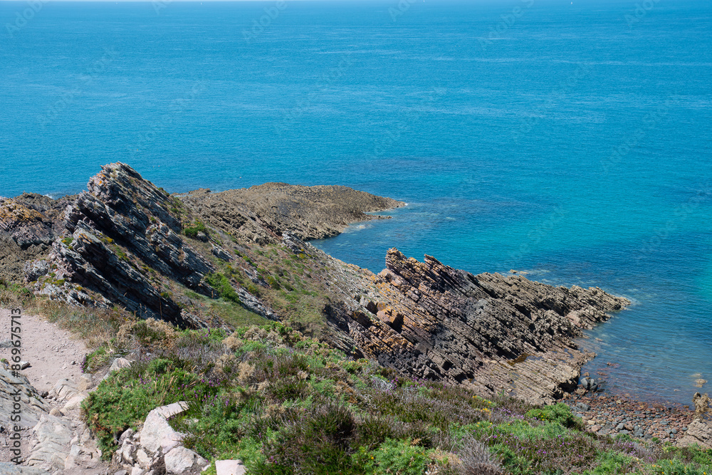 Obraz premium Magnifique paysage de mer depuis le sentier côtier GR34 du cap d'Erquy - Bretagne France