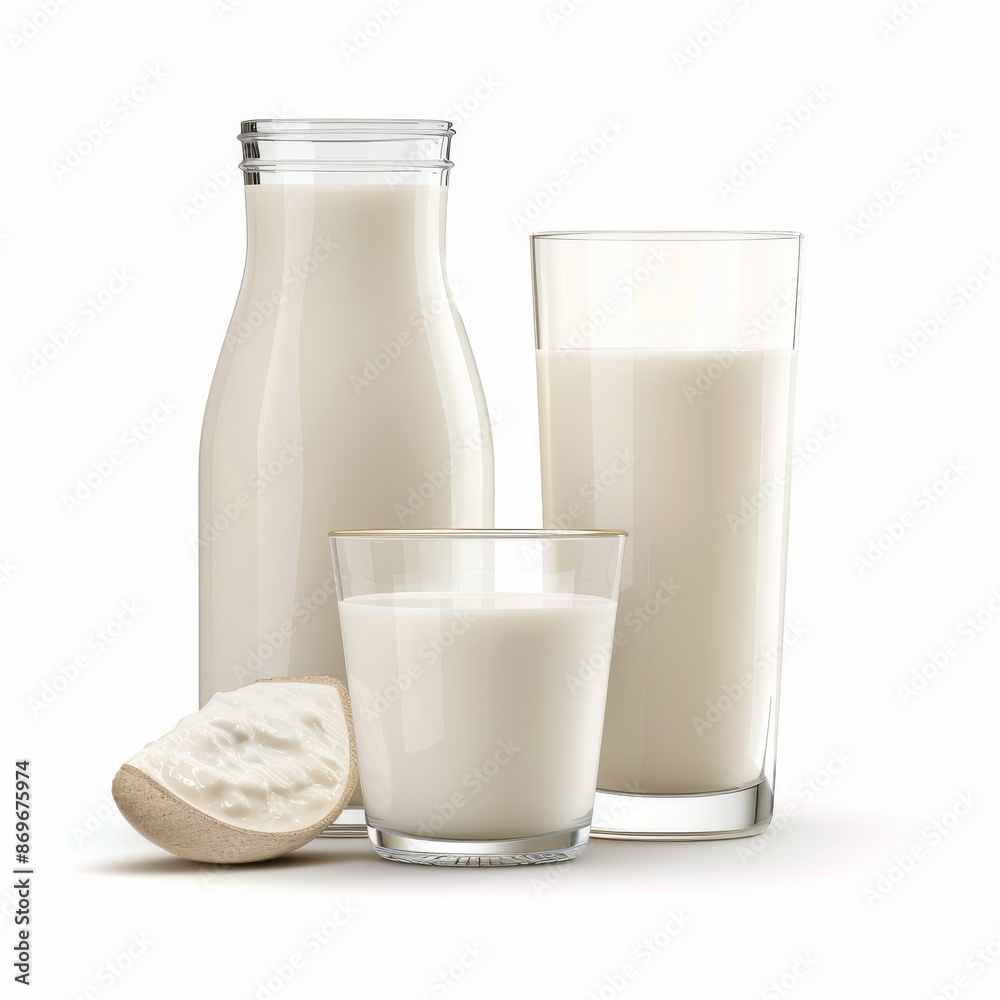 Collection of milk bottles and containers, isolated on a white background Collection of milk bottles and containers, isolated on a white background