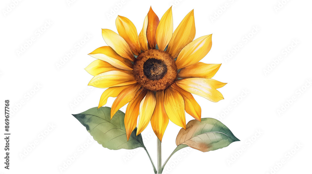 Fototapeta premium A yellow flower with a green stem isolated on a white background