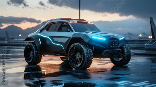 Realistic Style Futuristic SUV Car Cyber Truck EV Electronic SUV Cyber Truck Aspect 16:9 © Kevin