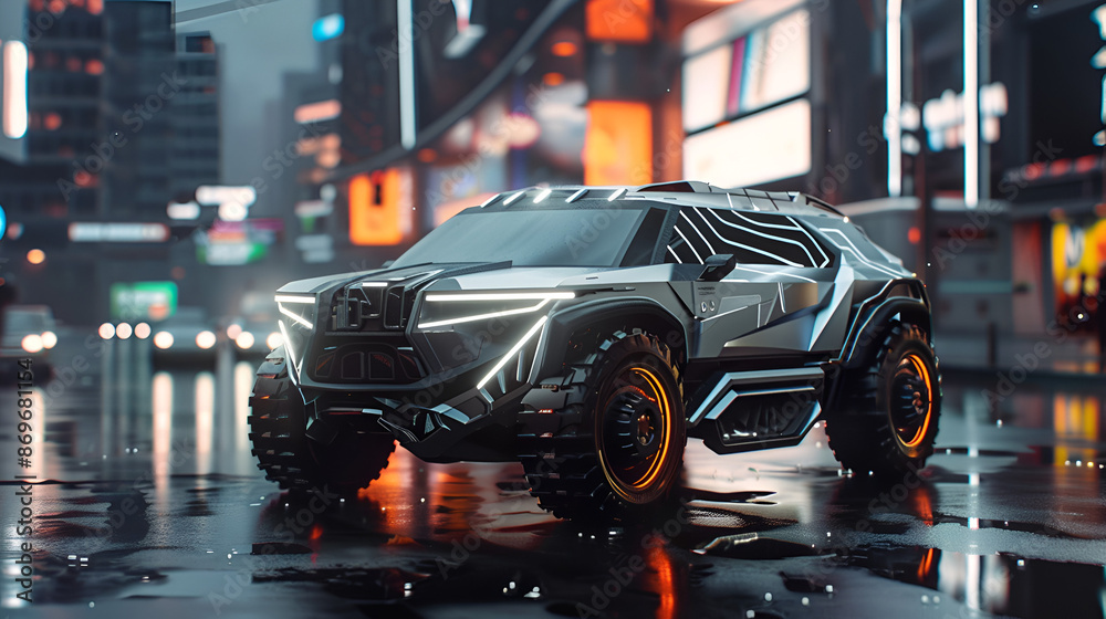 Realistic Style Futuristic SUV Car Cyber Truck EV Electronic SUV Cyber Truck Aspect 16:9 Realistic Style Futuristic SUV Car Cyber Truck EV Electronic SUV Cyber Truck Aspect 16:9
