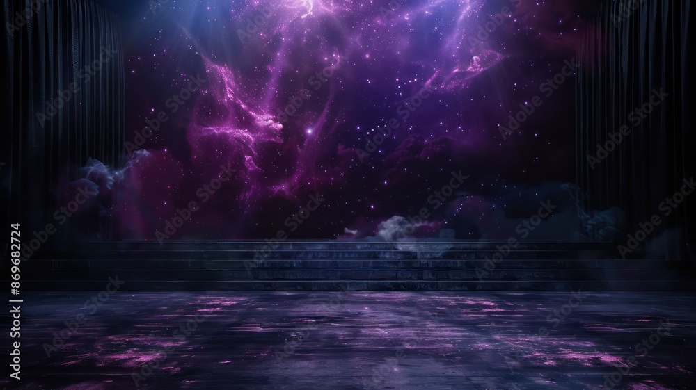 A dark room with a purple sky and stars A dark room with a purple sky and stars