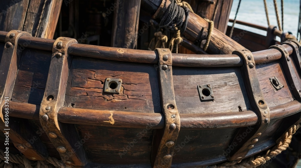 Part of an old pirate ship closeup