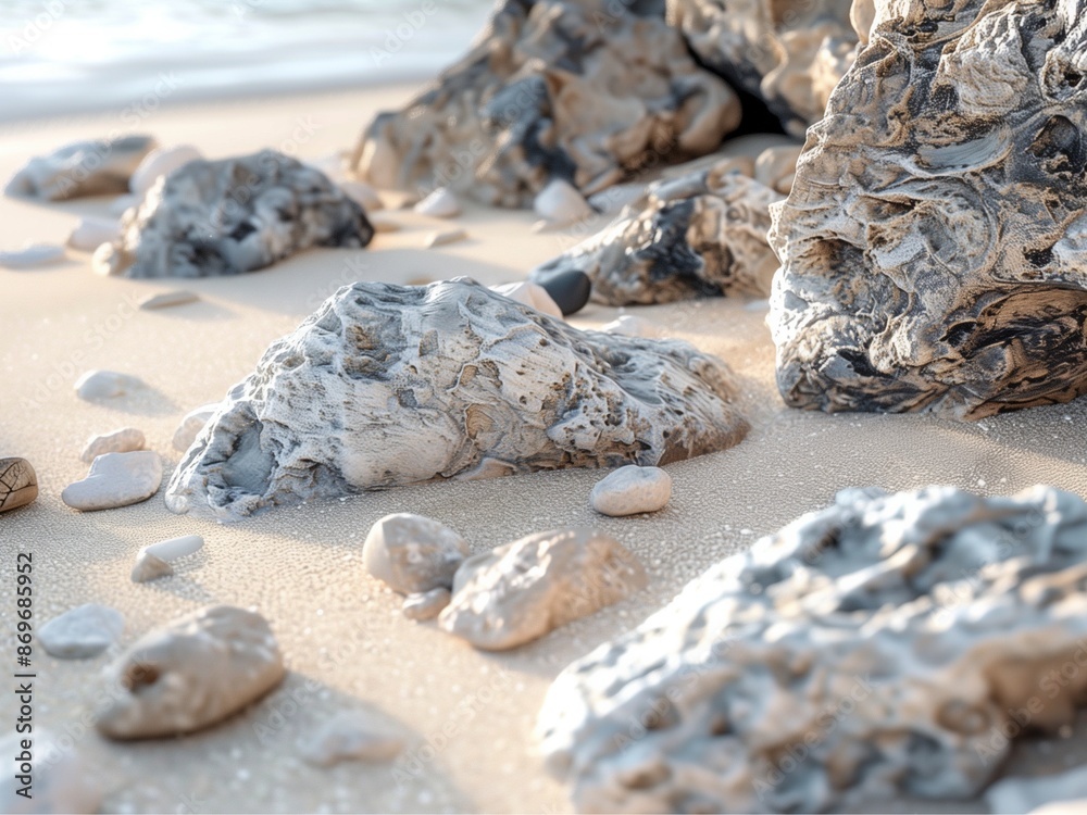 Reef rock beaches on sand seascape Reef rock beaches on sand seascape