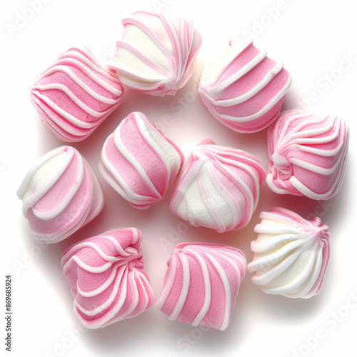 A set of pink zephyr marshmallows, isolated on a white background