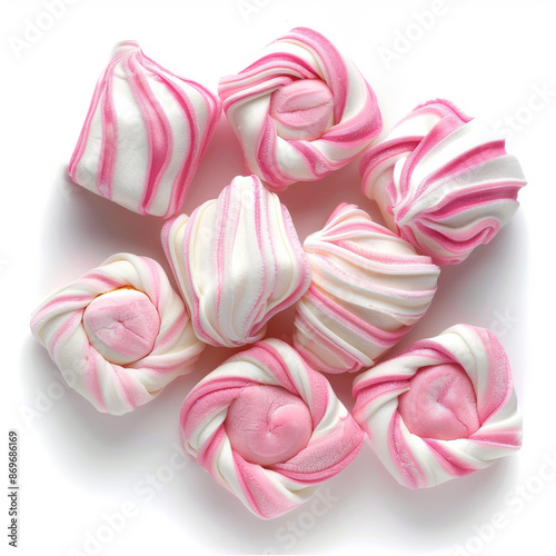 A set of pink zephyr marshmallows, isolated on a white background