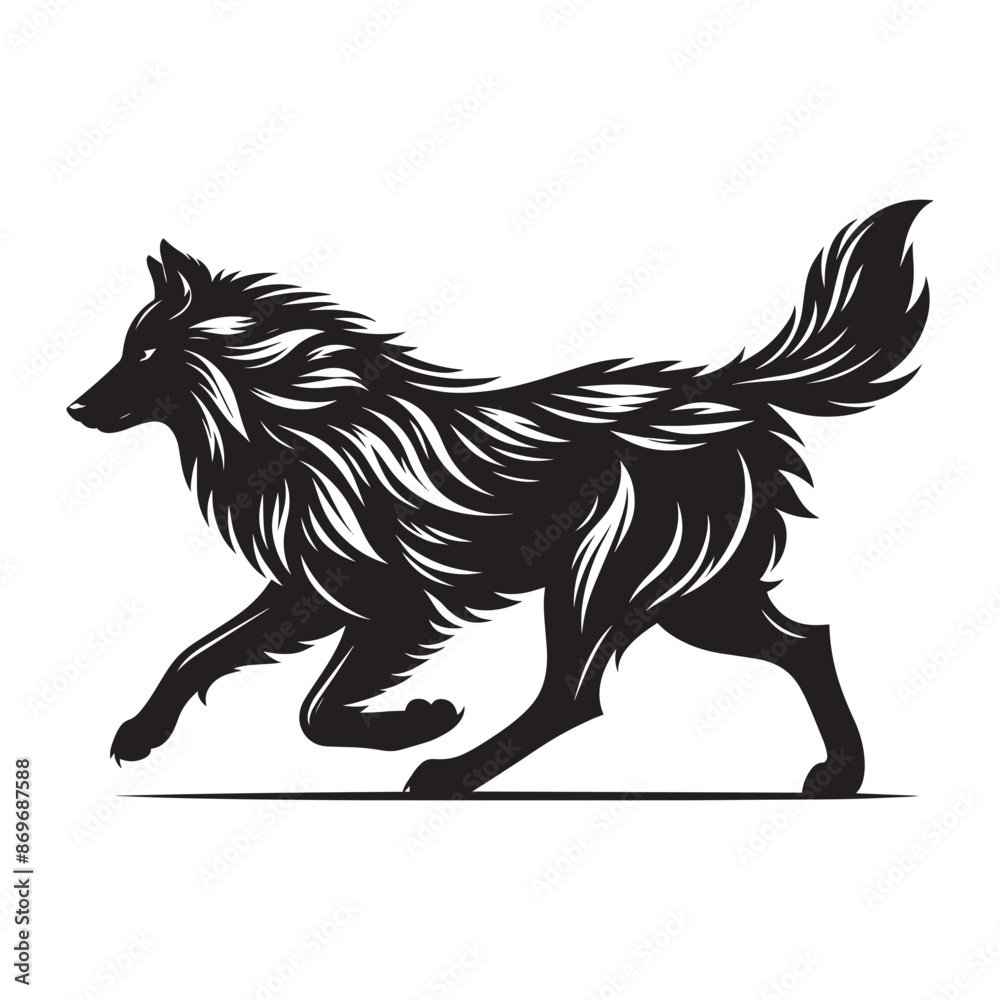 Fototapeta premium Black silhouette of wild wolf on a white background vector illustration