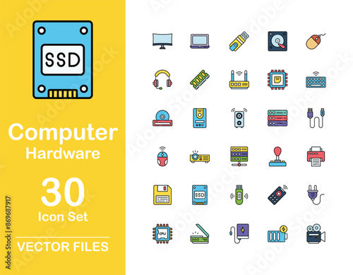 Computer Hardware icons set design with white background stock illustration