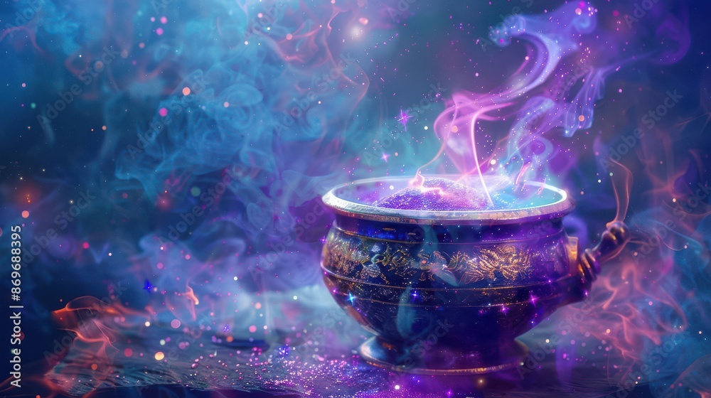 A blue pot with smoke coming out of it A blue pot with smoke coming out of it