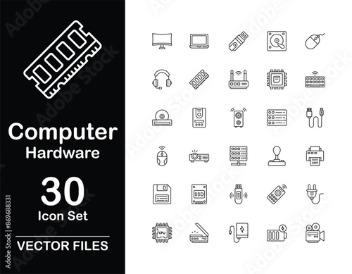Computer Hardware icons set design with white background stock illustration