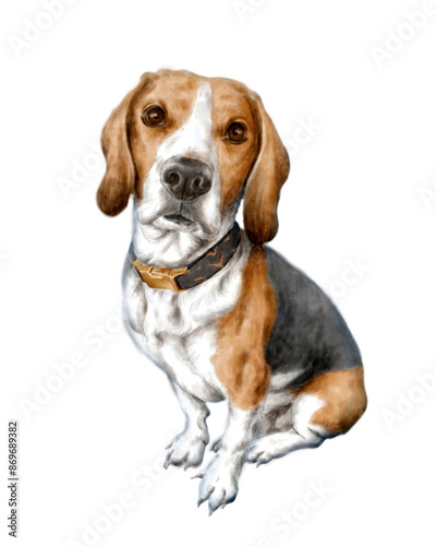 Beagle dog portrait watercolor painting