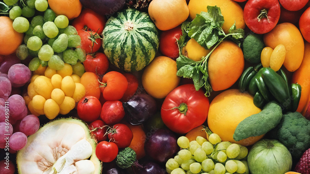 Different fruits and vegetables, 16:9 with copyspace, 300 dpi Different fruits and vegetables, 16:9 with copyspace, 300 dpi