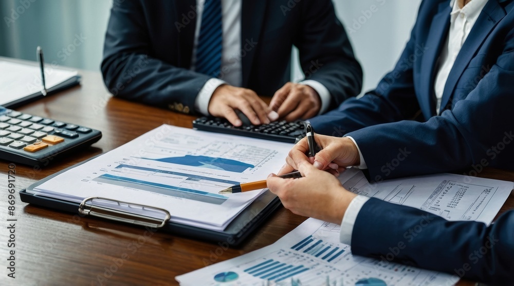 Business man financial inspector and secretary making Business man financial inspector and secretary making