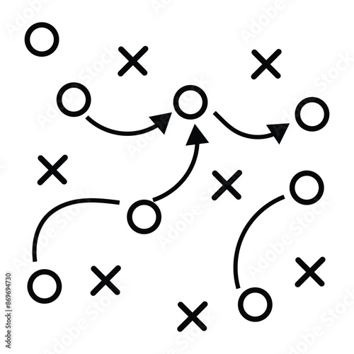 Soccer tactics icon, game success strategy in football, scheme play, vector illustration on white background. Vector Illustration.