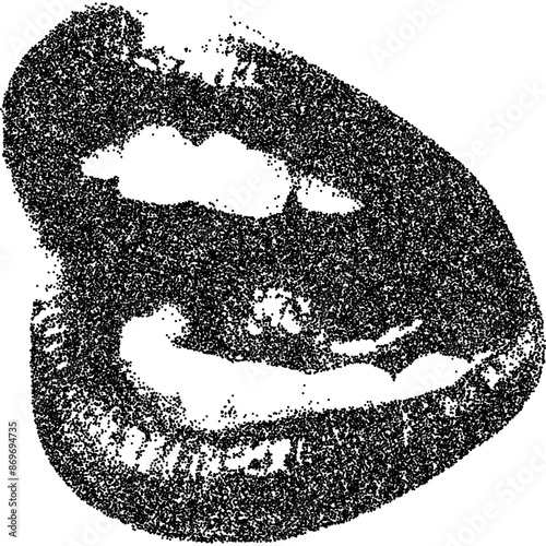 Angry mouth with halftone stipple effect, for grunge punk y2k collage design. Vector illustration in stipple halftone brutalist retro design for vintage banner