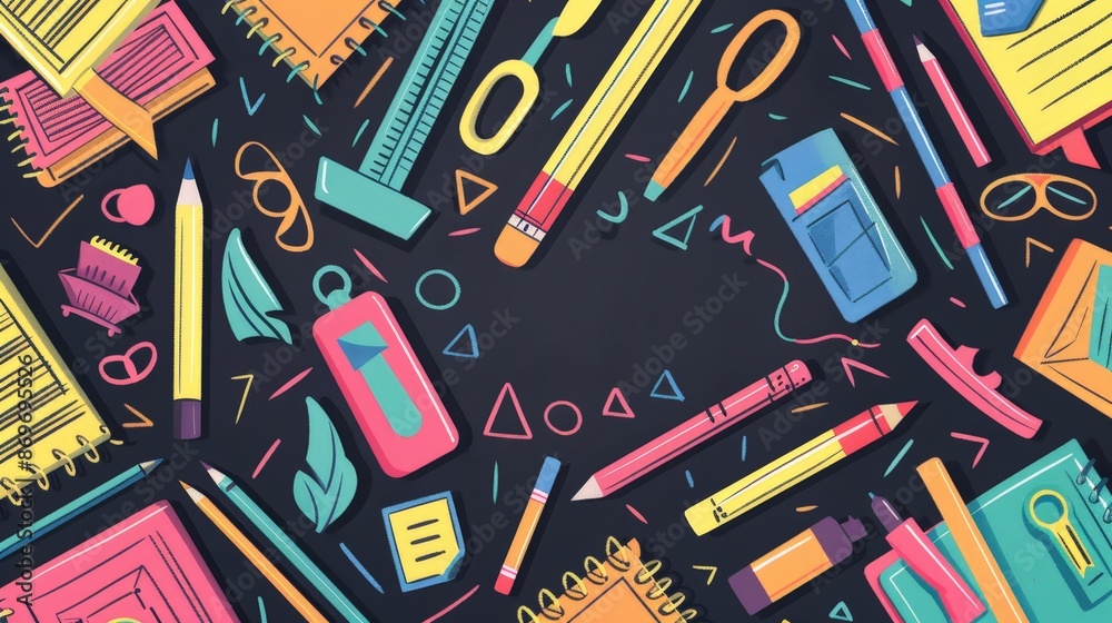 Back to School Essentials in Bright Illustration Back to School Essentials in Bright Illustration