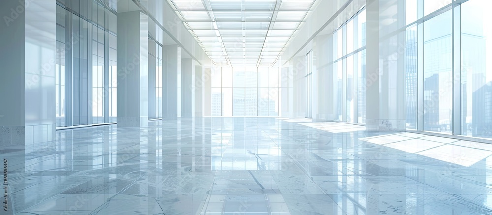 Modern office building interior with empty floor and copy space image.