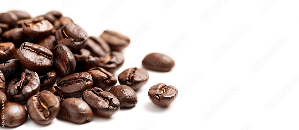 Coffee beans on a white background with copy space image. Coffee beans on a white background with copy space image.