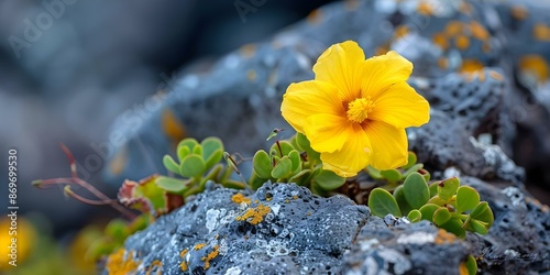 Yellow flower blooms on Galapagos Island draw finches to diverse wildlife. Concept Wildlife, Galapagos Island, Yellow Flowers, Finch Bird, Nature photo