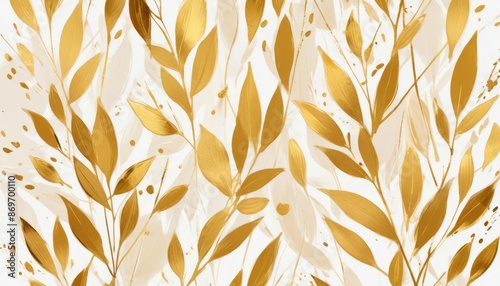 digital painting gold leafs on abstract background (1)