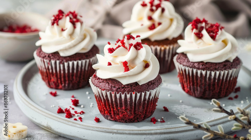 Cute and fluffy 3D red velvet cupcakes that are perfect for any celebration.
