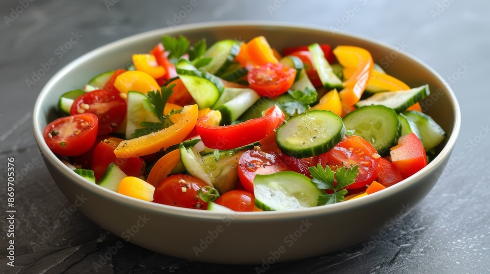 Crisp vegetable salad with bell peppers cucumbers and cherry tomatoes Crisp vegetable salad with bell peppers cucumbers and cherry tomatoes