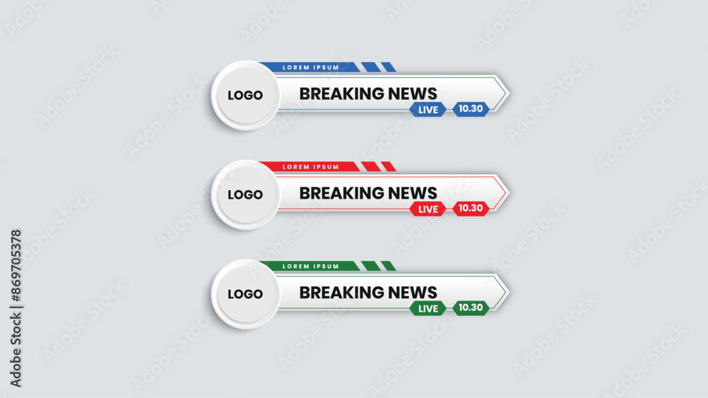 Set of bundle lower third vector design banner with red, blue and green shape strip color. Set of bundle lower third vector design banner with red, blue and green shape strip color.