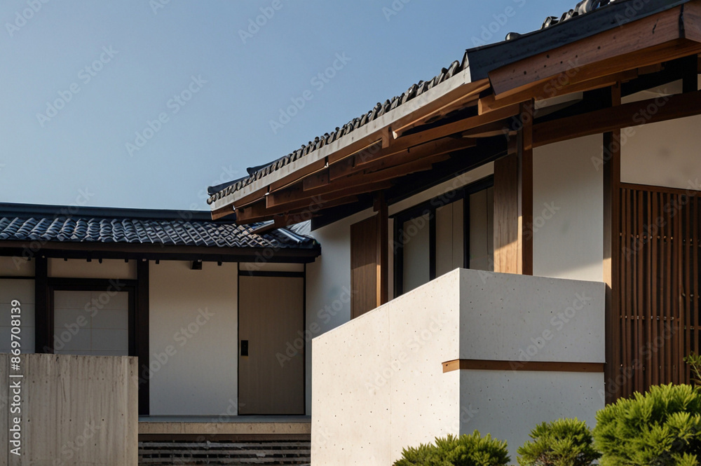 Close-up of a minimalist Japanese house facade Close-up of a minimalist Japanese house facade