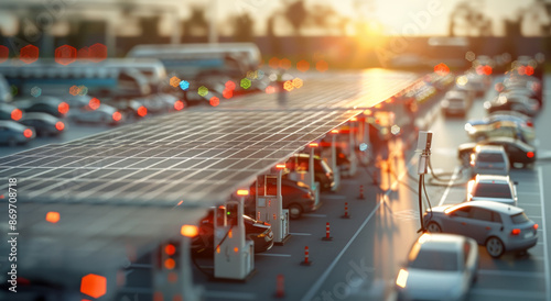 Wallpaper Mural A busy parking lot with a lot of cars and a solar panel above the parking lot by AI generated image Torontodigital.ca