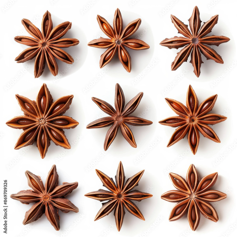 A set of aromatic star anise, isolated on a white background A set of aromatic star anise, isolated on a white background