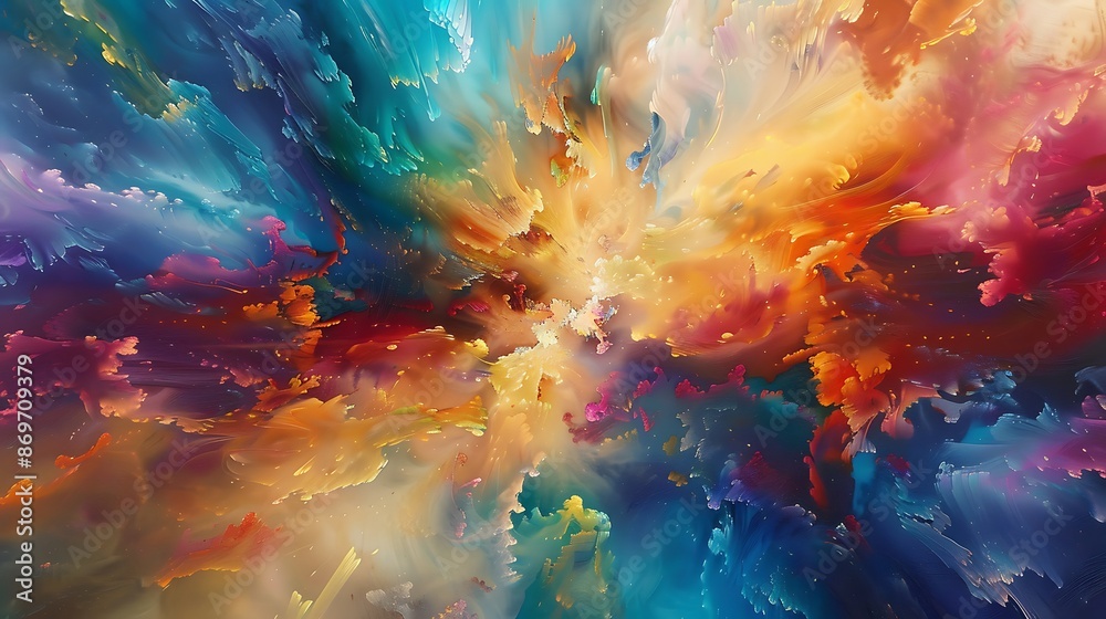 Fototapeta premium A burst of color erupts from the canvas, as liquid joy spills forth in a kaleidoscope of hues, breathing life into the realm of imagination.