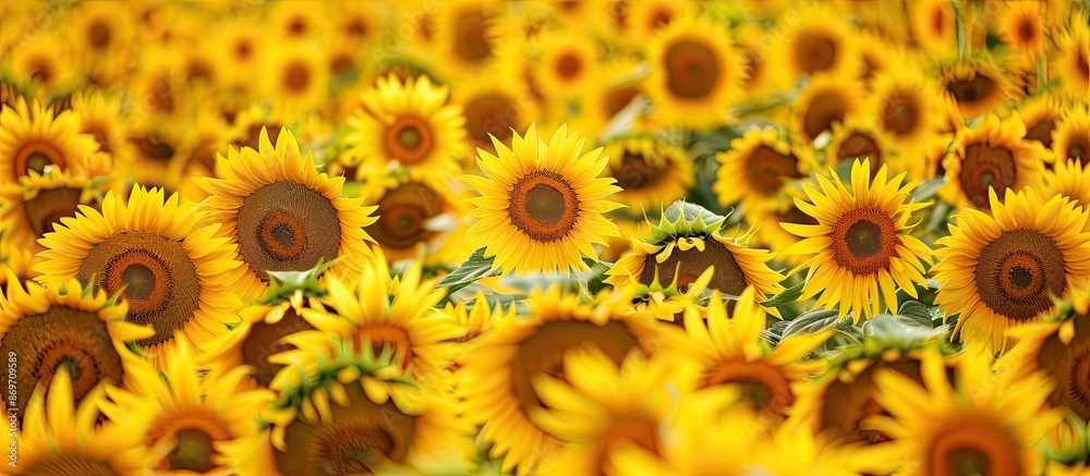 Endless field of sunflowers, representing a summer landscape with a harvesting concept. Panoramic view like a banner, perfect for copy space image. Endless field of sunflowers, representing a summer landscape with a harvesting concept. Panoramic view like a banner, perfect for copy space image.