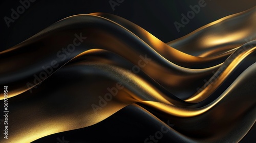 Abstract Golden Waves on Black Background