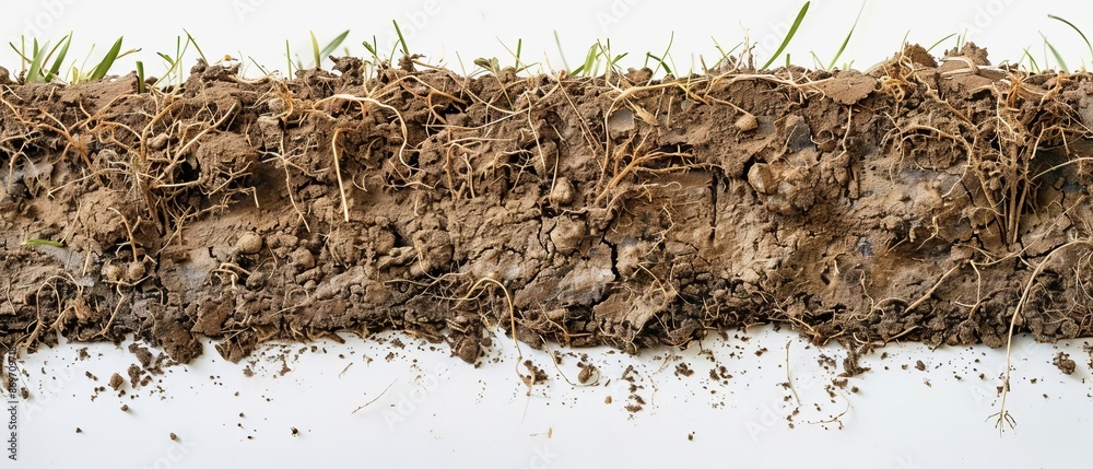 white isolated texture section Soil dirtied dirt edge mud clod cross ...