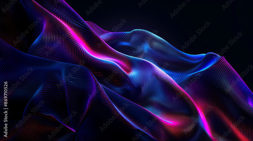 Obraz premium Smooth, flowing waves of neon light in shades of blue and purple on a dark background
