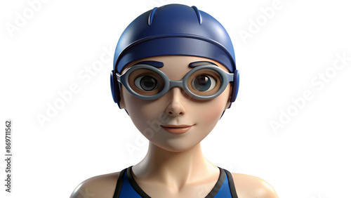 Animated Female Swimmer Wearing Swim Cap and Goggles