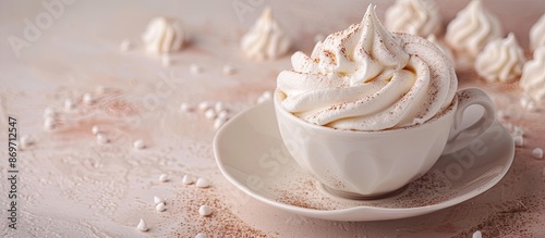 Delicious homemade sweet meringue in a teacup with a light copy space image. photo