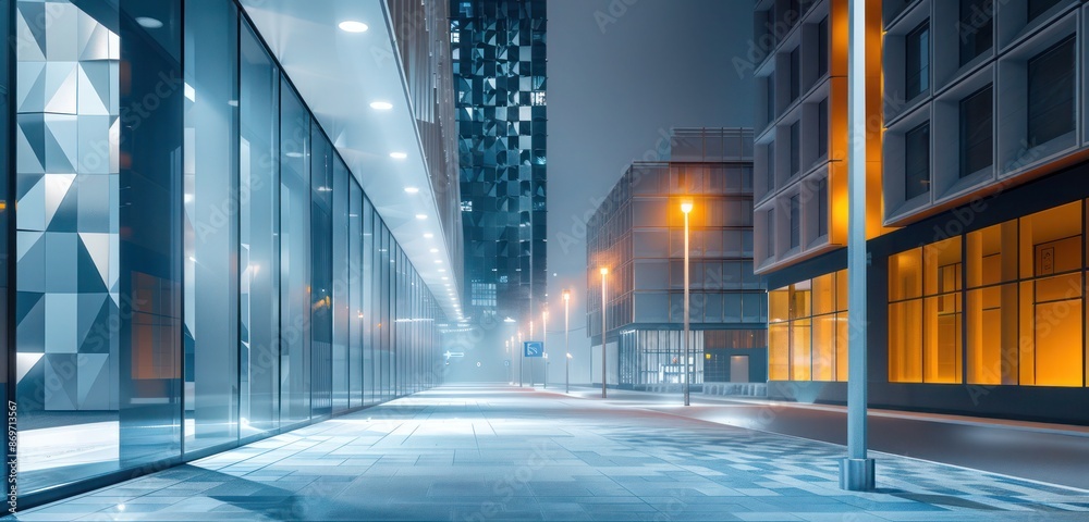 Minimalist portrait of a modern city at night, focusing on the geometric patterns of the buildings and street lights. Minimalist portrait of a modern city at night, focusing on the geometric patterns of the buildings and street lights.