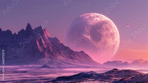 Pink Moon Over a Martian Landscape