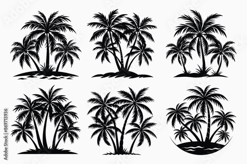 Palm Trees Silhouette Set Tropical Twilight